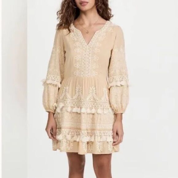 Roller Rabbit Woman’s Indera Naema Embroidered Dress. Cream/Tan. Size XS. - Picture 1 of 11